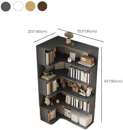 Vertical L-Shape Storage with Open Back 5 Shelves Corner Bookshelf Wood Floor Rack Student Integrated Wall Bookcase Corner Cabinet Multi-Layer Storage Cabinet Grey 24" L x 35" W x 63" H