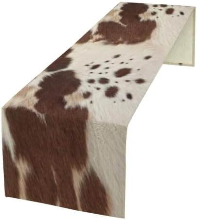 Cow Print Table Runner, Brown Cowhide Western Style Runner Country Farmhouse Cottage Patten Decoration for Home Kitchen Dining,13x60 Inch