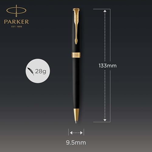 Parker Sonnet Ballpoint Pen | Matte Black Lacquer with Gold Trim | Medium Point Black Ink | Gift Box
