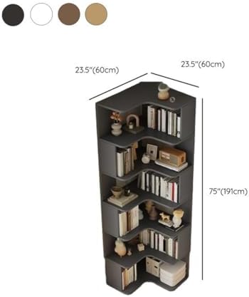 Vertical Lumber Wall Corner with 6 Shelves/5 Shelves & Closed Back Bookshelf Rack Floor Student Corner Cabinet Wall Multi-Layer Storage Cabinet Bookcase Dark Walnut 24" L x 24" W x 75" H