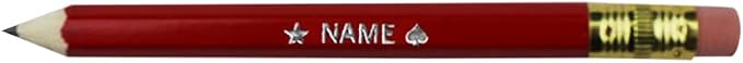 EZPENCILS & GIFTS - Golf Pencils Tipped with Eraser (1/2 a Pencil - Pew Pencils) - Red Colored Barrel - FREE-PERSONALIZATION - 2HB Black Lead - Custom Text - Non-Smear Eraser – Package of 20
