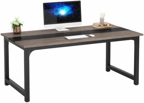 Tribesigns Modern Computer Desk, 63 x 31.5 inch Large Office Desk Computer Table Study Writing Desk Workstation for Home Office, Grey/Black