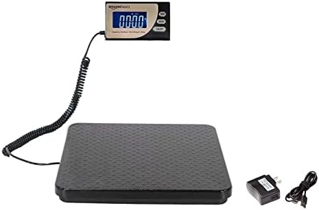 Amazon Basics Digital Postal Scale with Tare Function, Heavy Duty, Aluminium Platform, 440 lb Capacity, Digital Shipping, Portable, Black