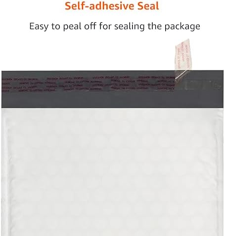 Amazon Basics Poly Bubble Self-Seal Mailers, Water-Resistant, Tear-Resistant, 10.5" x 16", White/Grey, 100-Pack