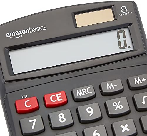 Amazon Basics LCD 8-Digit Desktop Calculator, Portable and Easy to Use, Black, 5-Pack