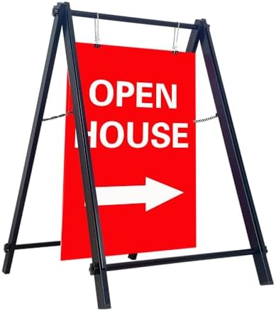 24”x36" Premium Heavy-Duty A-Frame Sign Stand – Holds 2 Insert Boards + 1 Hanging Sign | Weatherproof Sidewalk Sign Holder for Business, Real Estate, Restaurants & Events (STAND ONLY) (8)