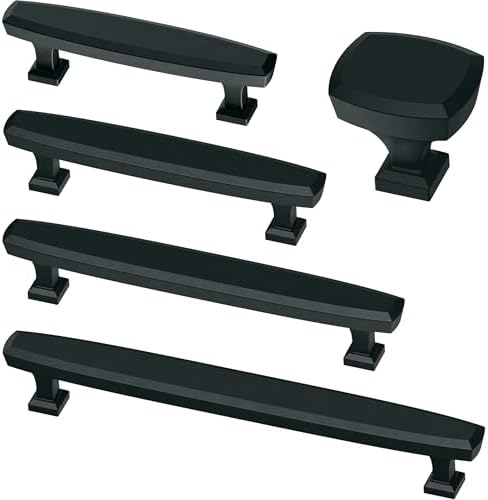 Franklin Brass 10 Pack Matte Black Cabinet Handles 3-3/4 inch (96mm) Kitchen Cabinet Handles and Drawer Pulls for Cupboards and Dressers |Beveled