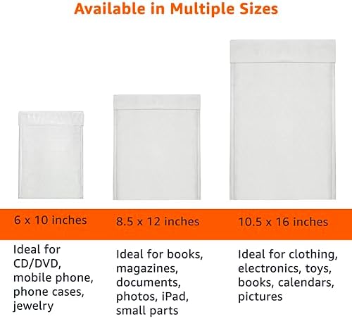 Amazon Basics Poly Bubble Self-Seal Mailers, Water-Resistant, Tear-Resistant, 10.5" x 16", White/Grey, 100-Pack