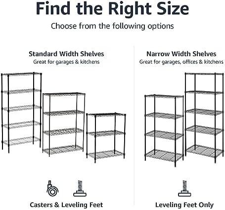 Amazon Basics 5-Shelf Multipurpose Adjustable Steel Garage Shelving Unit, Storage Rack for Kitchen, 200 lbs Per Shelf, Easy Assembly, 13.4"D x 23.2"W x 60"H, Black