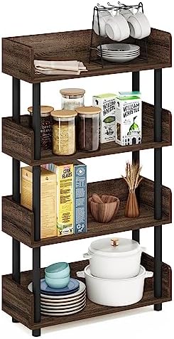 Furinno Turn-N-Tube 4-Tier Black Storage Shelves with Side Panels, Book Shelf, Display Shelf, for Organization and Storage, Living Room, Home Office, Black Walnut