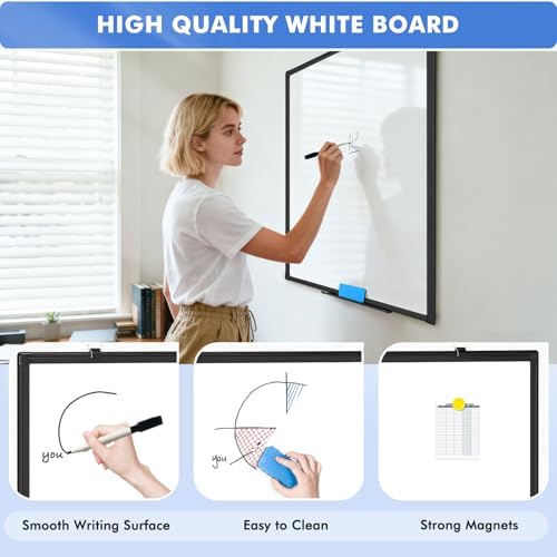Double-Sided White Board Dry Erase Magnetic Whiteboard Wall 36x24 Black
