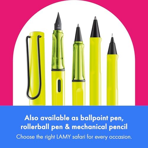LAMY safari neonyellow - Fountain Pen with ergonomic grip & polished steel nib in size M - ideal for any Writing & Calligraphy - including LAMY T 10 blue cartridge - Right-Handed