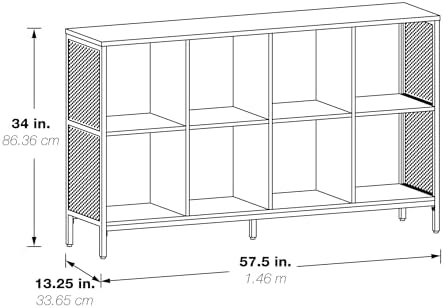 OSP Home Furnishings Ace Contemporary Modern Storage Bookcase with Shelves, 2- Shelves, 8 Cubes, Ozark Ash Finish