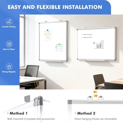 Double-Sided White Board Dry Erase Magnetic Whiteboard Wall 36x24 Silver