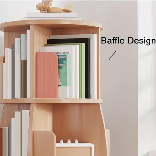 GAMAK Rotating Bookshelf Tower for Kids 360 Display 2-4 Tier Floor Standing Bookcase Revolving Bookcase Tower Small Corner Bookshelf for Small Space (Color : White, Size : Square_Three)