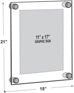 Azar Displays 105508 Floating Acrylic Wall Frame with Silver Stand Off Caps:11" x 17" Graphic Size. Overall Frame Size: 15" x 21"