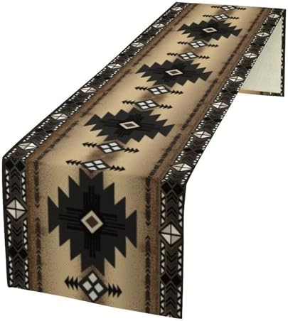 Aztec Table Runner, Southwestern Ethnic Geometric Triditional Table Runner Table Setting Decor for Kitchen Garden Farmhouse Party Holiday Dinner Home, 13x120 in