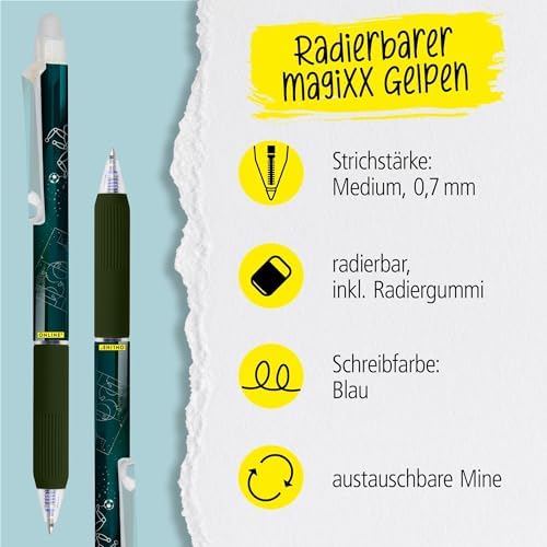 Online magiXX Football Erasable Pen Blue Erasable with 0.7 mm Line Width, Rollerball Pen for Learning to Write, Office, Erasable Pen Set, Erasable Ballpoint Pen for Students