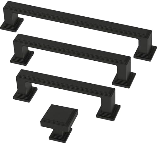 Franklin Brass 10 Pack Matte Black Cabinet Handles 3 inch (76mm) Kitchen Cabinet Handles and Drawer Pulls for Cupboards and Dressers | Stepped