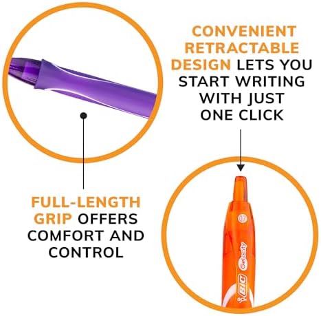 BIC Gelocity Quick Dry Colored Gel Pens, 0.7mm, Black Ink Pens, Pack of 24