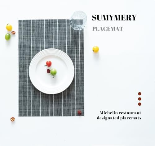 Placemats Set of 4 Vinyl/Plastic Woven Place Mats for Kitchen Table Indoor/Outdoor Washable Placemat Wipeable Dining Table Mats (Black Stripes,4)