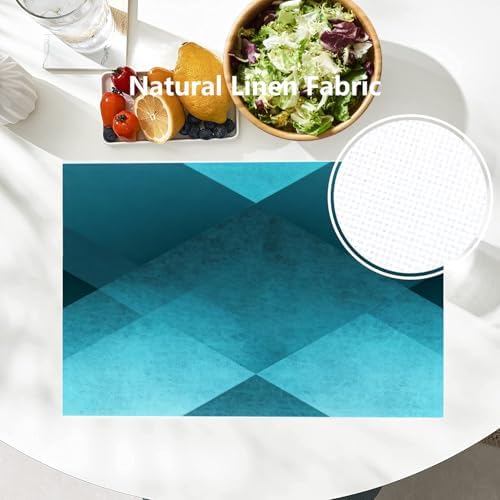 Batmerry Teal Blue Black Placemats, Blue Vintage Background Texture Pattern Woven Burlap Modern Placemats for Dining Table Kitchen Table Round Table Farmhouse Wedding Outdoor Indoor Set of 4