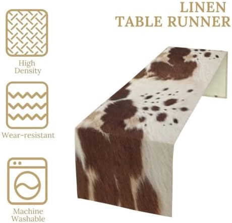 Cow Print Table Runner, Brown Cowhide Western Style Runner Country Farmhouse Cottage Patten Decoration for Home Kitchen Dining,13x60 Inch