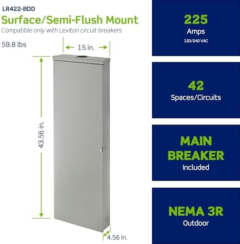 Leviton 42 Space Outdoor Load Center with 225A Main Circuit Breaker, LR422-BDD