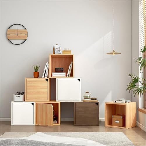 Timber Vertical or Horizontal Organizing Shelf with 1 Cabinet Closed Back Modular Cube Storage Unit Book Storage Bookshelf Glass Small Bookcase Square Grid Cabinet White with Shelves Wood Door