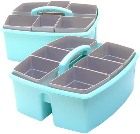Storex Large Classroom Craft Caddy with Cups, 13 x 11 x 6.575 Inches, Teal, Case of 2 (00984A02C)