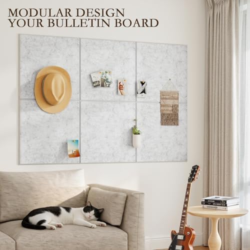 JBER Large Cork Board Alternative 48" x 36" - 12 Pack Self-Adhesive Felt Bulletin Board Tiles, Pin Board Vision Board for Walls, Office & Home Decor(Silver Gray)