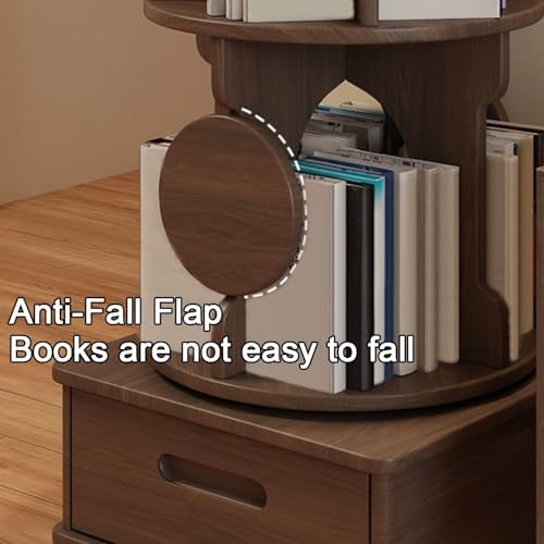 Small Bookshelf with Storage Drawer for Small Spaces Corner Rotating Bookshelf 360 Display 2-4 Tier Revolving Bookcase with Brake Wheels for Bedroom Living Room Study Room ( Color : Wood , Size : Four
