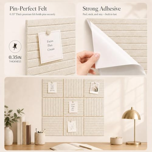Stripe Felt Bulletin Board Tiles, Cork Board Alternative 48 x 36 in