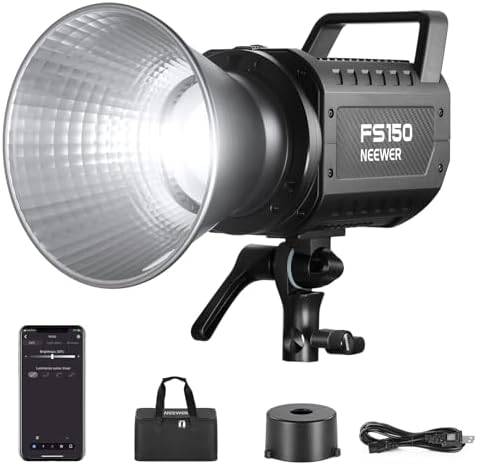 NEEWER FS150 LED Video Light 2.4G/APP Control, 130W 5600K COB Daylight Silent Photography Continuous Output Lighting 4 Precise Dimming Types 102000lux/1m CRI97+ 9 Effects Bowens Mount, US Plug