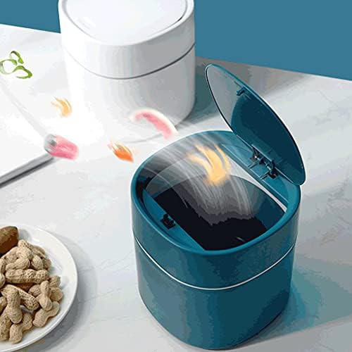 Trash can Plastic Mini Trash Can with Lid Modern Wastebasket for Bathroom Vanity Desktop Tabletop Or Coffee Table- 2 L-Blue/White Wastebasket (Color : Blue B Size : 2 Pack) (White B 1 Pack)