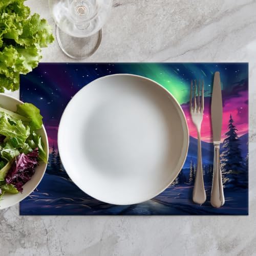Batmerry Christmas New Year Linen Placemats Set of 8, Snow red Fruit Blue Background Washable Table Mats for Kitchen Table Thickened Heat Insulation Dining Set Indoor Outdoor 12X18 in