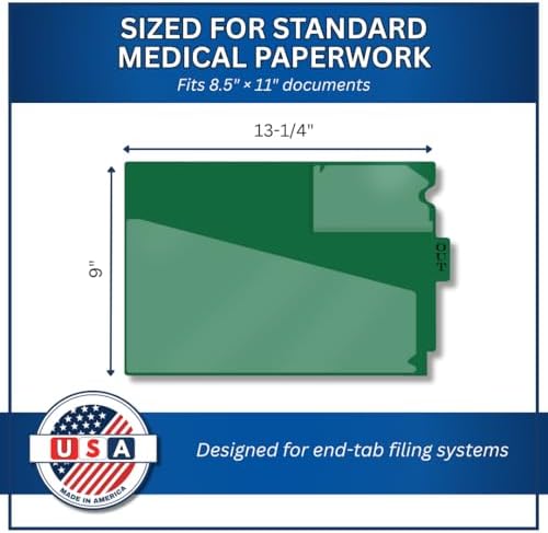 Doctor Stuff - Center Tab Vinyl Outguides, Diagonal Cut Front Pocket, Top Charge Out Slip Pocket, Plastic File Folder, Letter Size 9" x 13-1/4", Green, 50/Box
