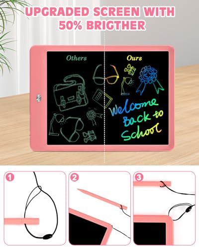 PINKCAT LCD Writing Tablet, Doodle Board Toys Gifts for 3-8 Year Old Girls Boys, 10 Inch Mess Free Coloring Books, Drawing Pad for Kids, Gifts for Toddler Christmas Stocking Stuffers Travel, Baby Pink