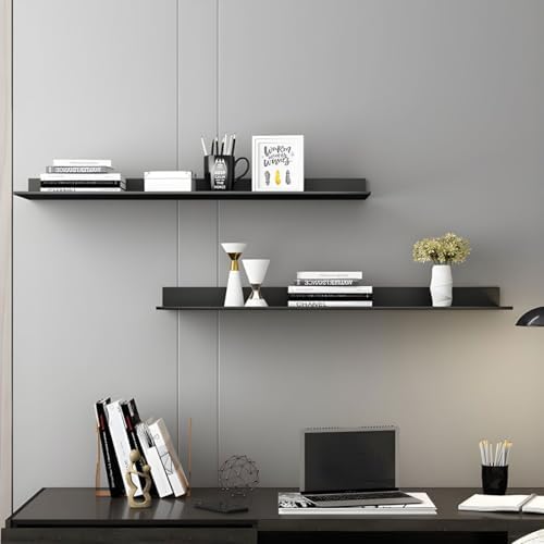 Metal Bookshelf Wall Mounted Contemporary Bookcase Office Aluminum Alloy Wallmounted Storage Shelf Living Room Bookshelf Metal Partition Single-layer Display Shelf Black 31.5"L x 8.3"W x 3.1"H