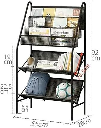 zktoermn Metal Storage Shelves Book, Newspaper, Magazine Storage Rack Storage Shelving Unit Organizer for Laundry Kitchen Bathroom Pantry Closet (Color : Black, Size : 55x28x92cm)