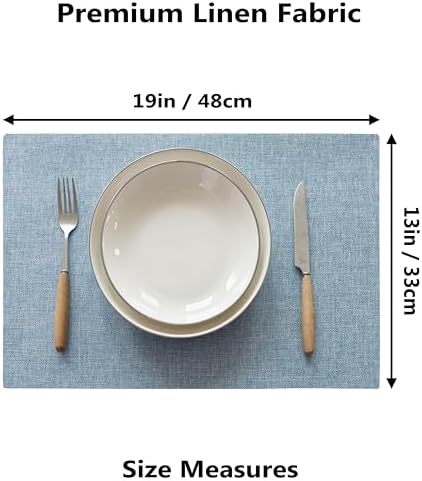 Demetex Blue Placemats Set of 6 Heat Resistant Farmhouse Burlap Placemats Washable Cloth Place Mat Dining Table Plate Mats for Kitchen Table Decor, Blue