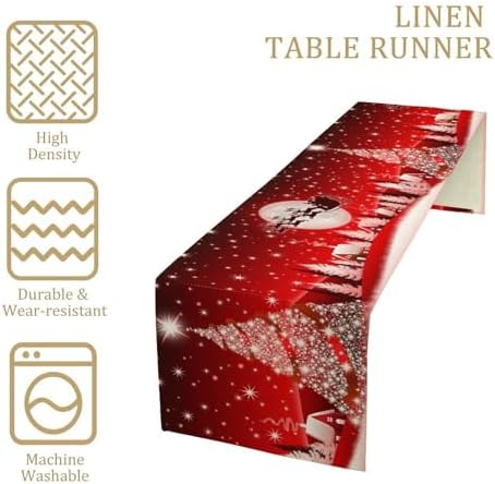 Merry Christmas Table Runner Red Snowflakes ,Xmas Ball Ornaments Snow Red Table Runners for Dinning Table,Snowflake Sparkle Kitchen Decor,Holiday Dinner Decoration-13x60 Inch