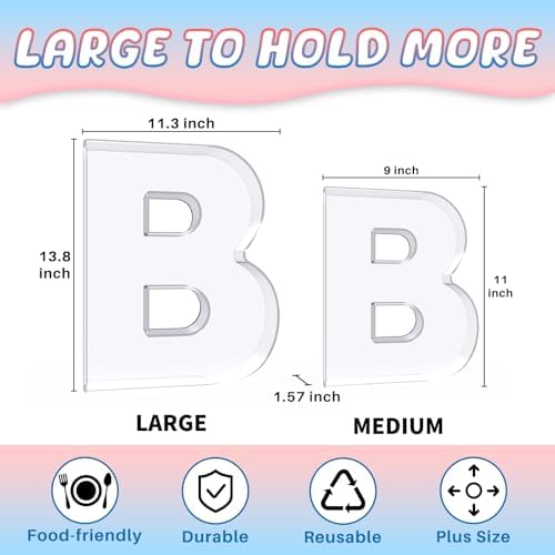 13.8" Extra Large Acrylic Letter Charcuterie Board Box, Reusable Fillable Letter Cake Candy Dish Display Serving Tray for Birthday Anniversary Party Decoration (B)