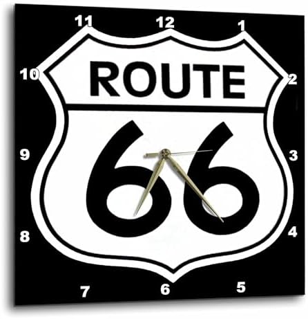 3dRose DPP_110012_3 Route 66, Black and White-Wall Clock, 15 by 15-Inch