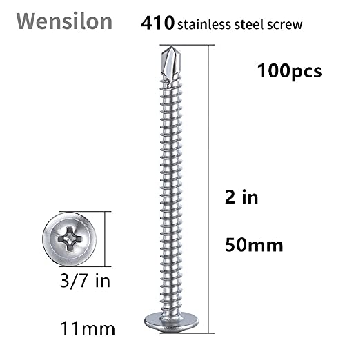 Wensilon（100pcs）#8×2”for Sheet Metal Self-Tapping Screws 410 Stainless Steel Truss Head High-Strength Quick Tapping Screws