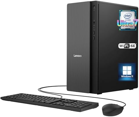 Lenovo IdeaCentre Tower Desktop Computer • 20-core Intel Ultra 7 265K Processor • 64GB DDR5 • 1TB SSD • Office 365 for The Web • HDMI + VGA, Wi-Fi 6E • Wired Keyboard & Mouse • Windows 11