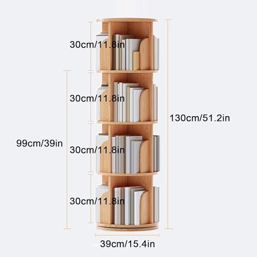 GAMAK Small Rotating Bookshelf 360 Display 3-4 Tier for Small Spaces Kids Narrow Swivel Corner Book Shelf Wood Used in Bedrooms Living Rooms Study Office (Color : Walnut, Size : Four)