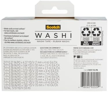 Scotch Washi Tape, Solid Earth Design, 8 Rolls