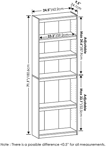 Furinno Jaya Enhanced Home 5-Tier Shelf Bookcase, Blackwood