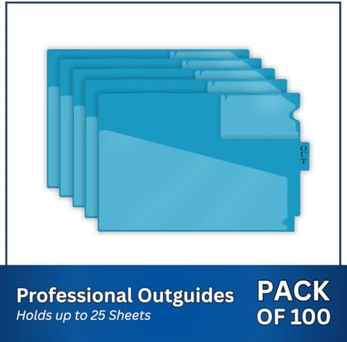 Doctor Stuff - Center Tab Vinyl Out Guides, Diagonal Cut Front Pocket, Top Charge Out Slip Pocket, Plastic File Folder, Letter Size 9" x 13-1/4", Light Blue, 100/Box